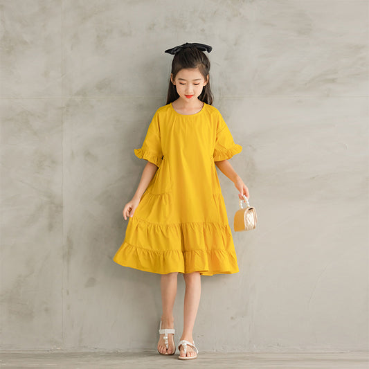 Sonniges Gelbes Mädchenkleid mit Kurzarm - Fröhlich und bequem für den Sommer