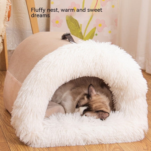 Kombinierte tragbare Haustiernische für Herbst und Winter: Warmes Hundebett, Feuchtigkeitsbeständiges Katzenbett mit langem Fell