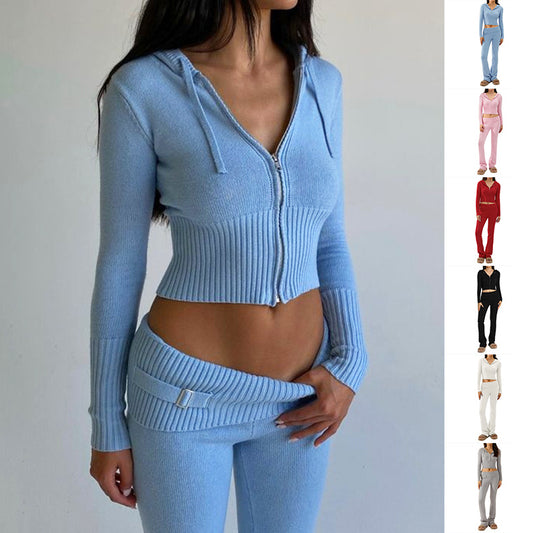 Modischer Hoodie-Anzug für Damen: Sexy Zipper, lange Ärmel und High-Waist-Hose