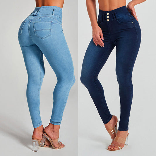 Damen hohe Taille Enge Stretch-Form und Hüft lifting Jeans