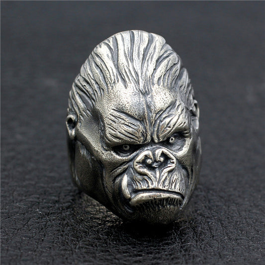 King Kong Ring aus 925er Sterlingsilber, handgefertigtes Punk Retro Gorilla-Design.
