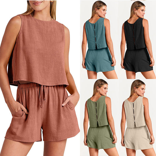 Sommerlicher Style: Damen-Set mit ärmellosem Top und Shorts mit Tunnelzug für den ultimativen Fashion-Look in 2 Teilen!